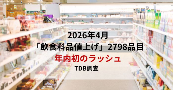 2026年4月「飲食料品値上げ」2798品目、年内初のラッシュ TDB調査