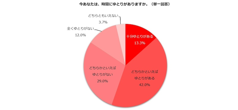 時間に「十分ゆとりがある」は13.3％